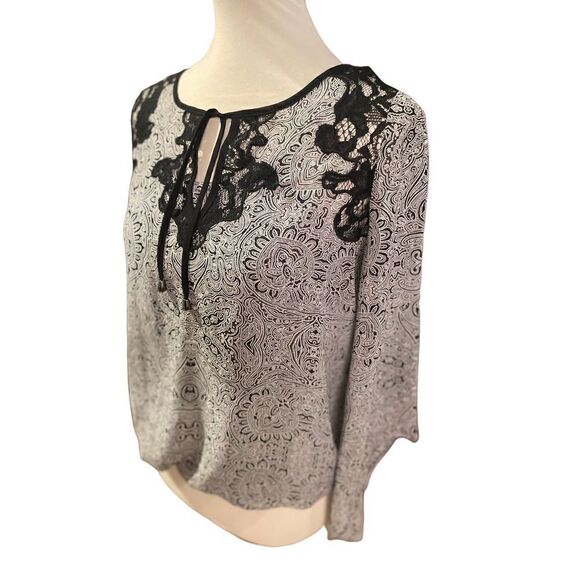 Alfani Women's Gray Lace with Black Paisley Flared Sleeves Semi Sheer Camisole S - Picture 6 of 10